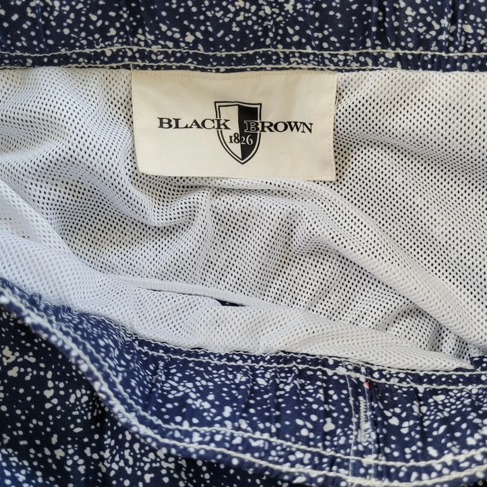Black Brown 1826 Men's Swim Trunks Blue & White Print Pockets Lined Size…